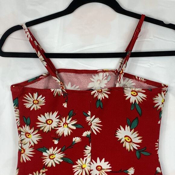 SHEIN Mini Dress Womens Medium Red Floral Spaghetti Straps Bodycon Knee Length - Picture 5 of 9